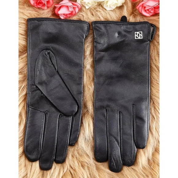❤️Women's Black Italian Leather Gloves Lambskin Winter Comfort Gloves - Picture 4 of 8